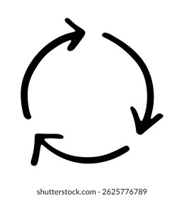Hand drawn recycle arrow icon Recycling resources symbol Reuse of materials, zero waste, green environment, saving the planet