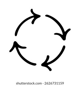 Hand drawn recycle arrow icon Recycling resources symbol Reuse of materials, zero waste, green environment, saving the planet