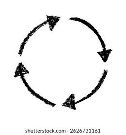 Hand drawn recycle arrow icon Recycling resources symbol Reuse of materials, zero waste, green environment, saving the planet