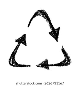 Hand drawn recycle arrow icon Recycling resources symbol Reuse of materials, zero waste, green environment, saving the planet