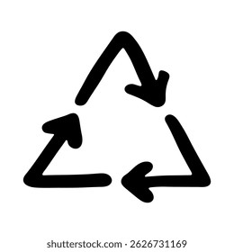 Hand drawn recycle arrow icon Recycling resources symbol Reuse of materials, zero waste, green environment, saving the planet