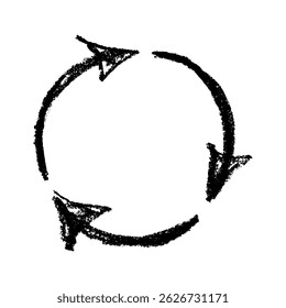 Hand drawn recycle arrow icon Recycling resources symbol Reuse of materials, zero waste, green environment, saving the planet