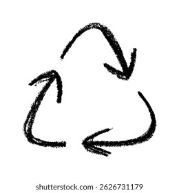 Hand drawn recycle arrow icon Recycling resources symbol Reuse of materials, zero waste, green environment, saving the planet