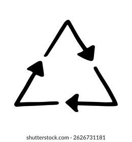 Hand drawn recycle arrow icon Recycling resources symbol Reuse of materials, zero waste, green environment, saving the planet