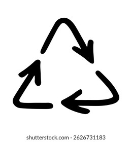 Hand drawn recycle arrow icon Recycling resources symbol Reuse of materials, zero waste, green environment, saving the planet