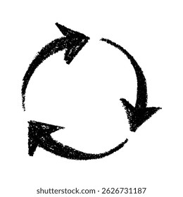 Hand drawn recycle arrow icon Recycling resources symbol Reuse of materials, zero waste, green environment, saving the planet