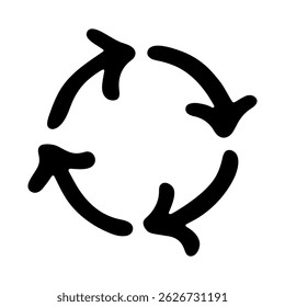 Hand drawn recycle arrow icon Recycling resources symbol Reuse of materials, zero waste, green environment, saving the planet