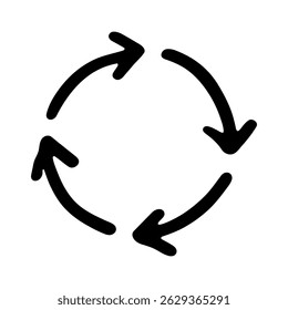 Hand drawn recycle arrow icon Recycling resources symbol Reuse of materials, zero waste, green environment, saving the planet