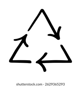 Hand drawn recycle arrow icon Recycling resources symbol Reuse of materials, zero waste, green environment, saving the planet