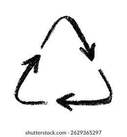 Hand drawn recycle arrow icon Recycling resources symbol Reuse of materials, zero waste, green environment, saving the planet