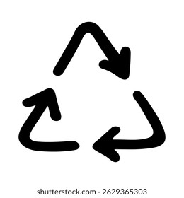Hand drawn recycle arrow icon Recycling resources symbol Reuse of materials, zero waste, green environment, saving the planet