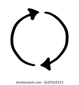 Hand drawn recycle arrow icon Recycling resources symbol Reuse of materials, zero waste, green environment, saving the planet