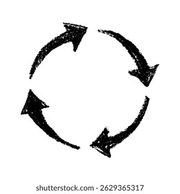Hand drawn recycle arrow icon Recycling resources symbol Reuse of materials, zero waste, green environment, saving the planet