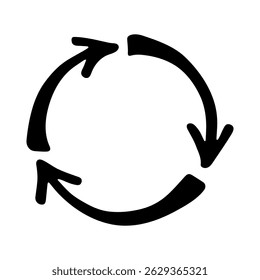 Hand drawn recycle arrow icon Recycling resources symbol Reuse of materials, zero waste, green environment, saving the planet