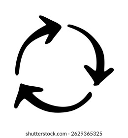Hand drawn recycle arrow icon Recycling resources symbol Reuse of materials, zero waste, green environment, saving the planet