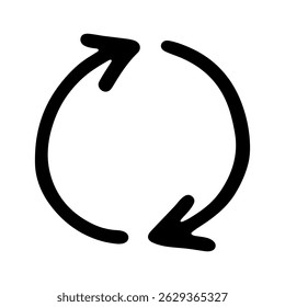 Hand drawn recycle arrow icon Recycling resources symbol Reuse of materials, zero waste, green environment, saving the planet