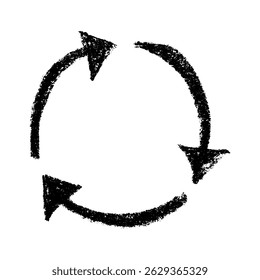Hand drawn recycle arrow icon Recycling resources symbol Reuse of materials, zero waste, green environment, saving the planet