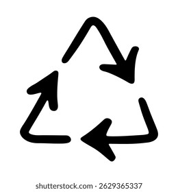 Hand drawn recycle arrow icon Recycling resources symbol Reuse of materials, zero waste, green environment, saving the planet