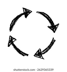 Hand drawn recycle arrow icon Recycling resources symbol Reuse of materials, zero waste, green environment, saving the planet
