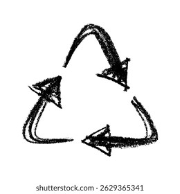 Hand drawn recycle arrow icon Recycling resources symbol Reuse of materials, zero waste, green environment, saving the planet