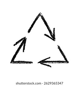Hand drawn recycle arrow icon Recycling resources symbol Reuse of materials, zero waste, green environment, saving the planet