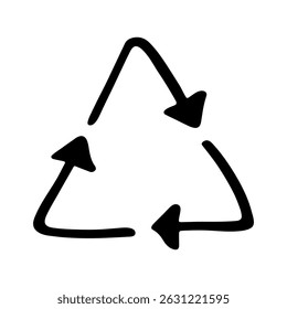 Hand drawn recycle arrow icon Recycling resources symbol Reuse of materials, zero waste, green environment, saving the planet