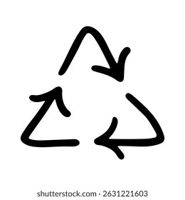 Hand drawn recycle arrow icon Recycling resources symbol Reuse of materials, zero waste, green environment, saving the planet