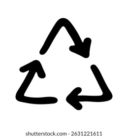 Hand drawn recycle arrow icon Recycling resources symbol Reuse of materials, zero waste, green environment, saving the planet