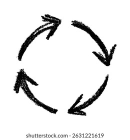 Hand drawn recycle arrow icon Recycling resources symbol Reuse of materials, zero waste, green environment, saving the planet