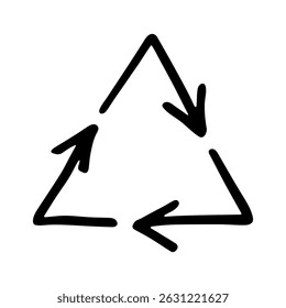 Icono de flecha de reciclaje dibujado a mano Símbolo de recursos de reciclaje Reutilización de materiales, cero residuos, medio ambiente verde, salvando el planeta