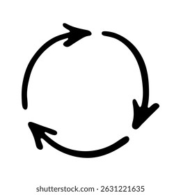 Hand drawn recycle arrow icon Recycling resources symbol Reuse of materials, zero waste, green environment, saving the planet