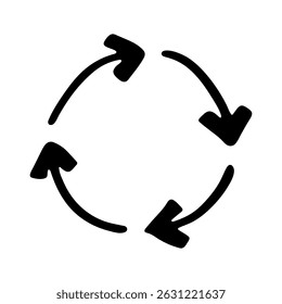 Hand drawn recycle arrow icon Recycling resources symbol Reuse of materials, zero waste, green environment, saving the planet