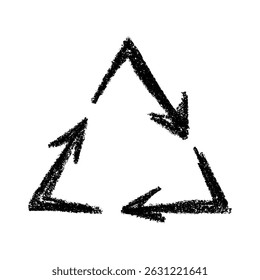 Hand drawn recycle arrow icon Recycling resources symbol Reuse of materials, zero waste, green environment, saving the planet