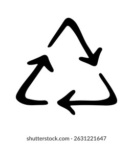 Icono de flecha de reciclaje dibujado a mano Símbolo de recursos de reciclaje Reutilización de materiales, cero residuos, medio ambiente verde, salvando el planeta