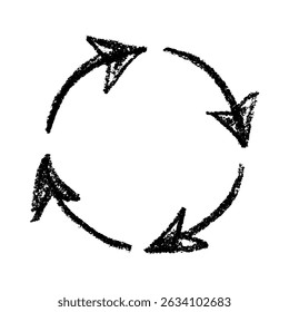 Hand drawn recycle arrow icon Recycling resources symbol Reuse of materials, zero waste, green environment, saving the planet