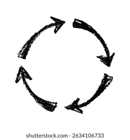 Hand drawn recycle arrow icon Recycling resources symbol Reuse of materials, zero waste, green environment, saving the planet