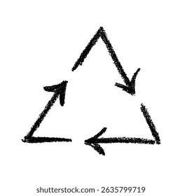 Hand drawn recycle arrow icon Recycling resources symbol Reuse of materials, zero waste, green environment, saving the planet