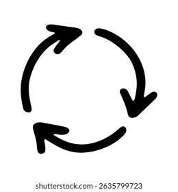 Hand drawn recycle arrow icon Recycling resources symbol Reuse of materials, zero waste, green environment, saving the planet