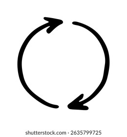 Hand drawn recycle arrow icon Recycling resources symbol Reuse of materials, zero waste, green environment, saving the planet