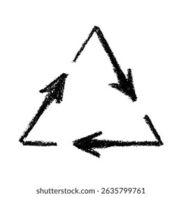 Hand drawn recycle arrow icon Recycling resources symbol Reuse of materials, zero waste, green environment, saving the planet