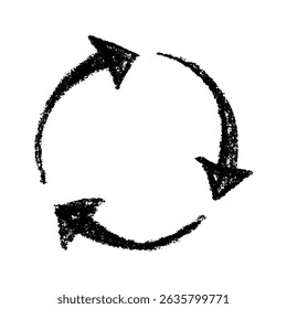 Hand drawn recycle arrow icon Recycling resources symbol Reuse of materials, zero waste, green environment, saving the planet