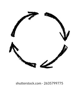 Hand drawn recycle arrow icon Recycling resources symbol Reuse of materials, zero waste, green environment, saving the planet