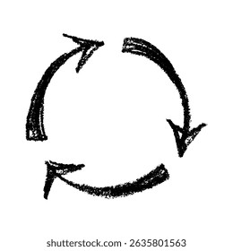 Hand drawn recycle arrow icon Recycling resources symbol Reuse of materials, zero waste, green environment, saving the planet