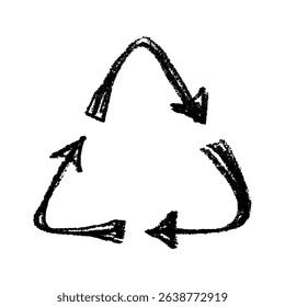 Hand drawn recycle arrow icon Recycling resources symbol Reuse of materials, zero waste, green environment, saving the planet
