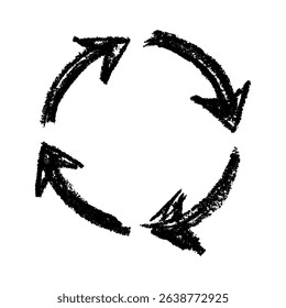 Hand drawn recycle arrow icon Recycling resources symbol Reuse of materials, zero waste, green environment, saving the planet