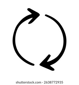 Hand drawn recycle arrow icon Recycling resources symbol Reuse of materials, zero waste, green environment, saving the planet