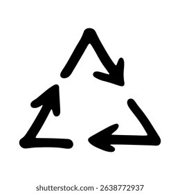 Hand drawn recycle arrow icon Recycling resources symbol Reuse of materials, zero waste, green environment, saving the planet