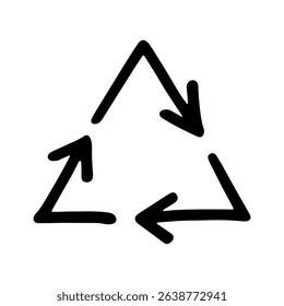 Hand drawn recycle arrow icon Recycling resources symbol Reuse of materials, zero waste, green environment, saving the planet