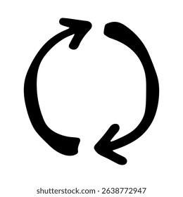 Hand drawn recycle arrow icon Recycling resources symbol Reuse of materials, zero waste, green environment, saving the planet