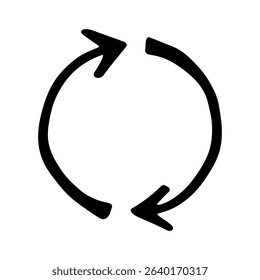 Hand drawn recycle arrow icon Recycling resources symbol Reuse of materials, zero waste, green environment, saving the planet